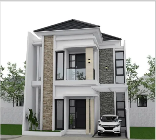Kolase penggunaan beberapa jenis material pada bagian rumah yang berbeda untuk membantu pembaca membandingkan karakter tampilannya.