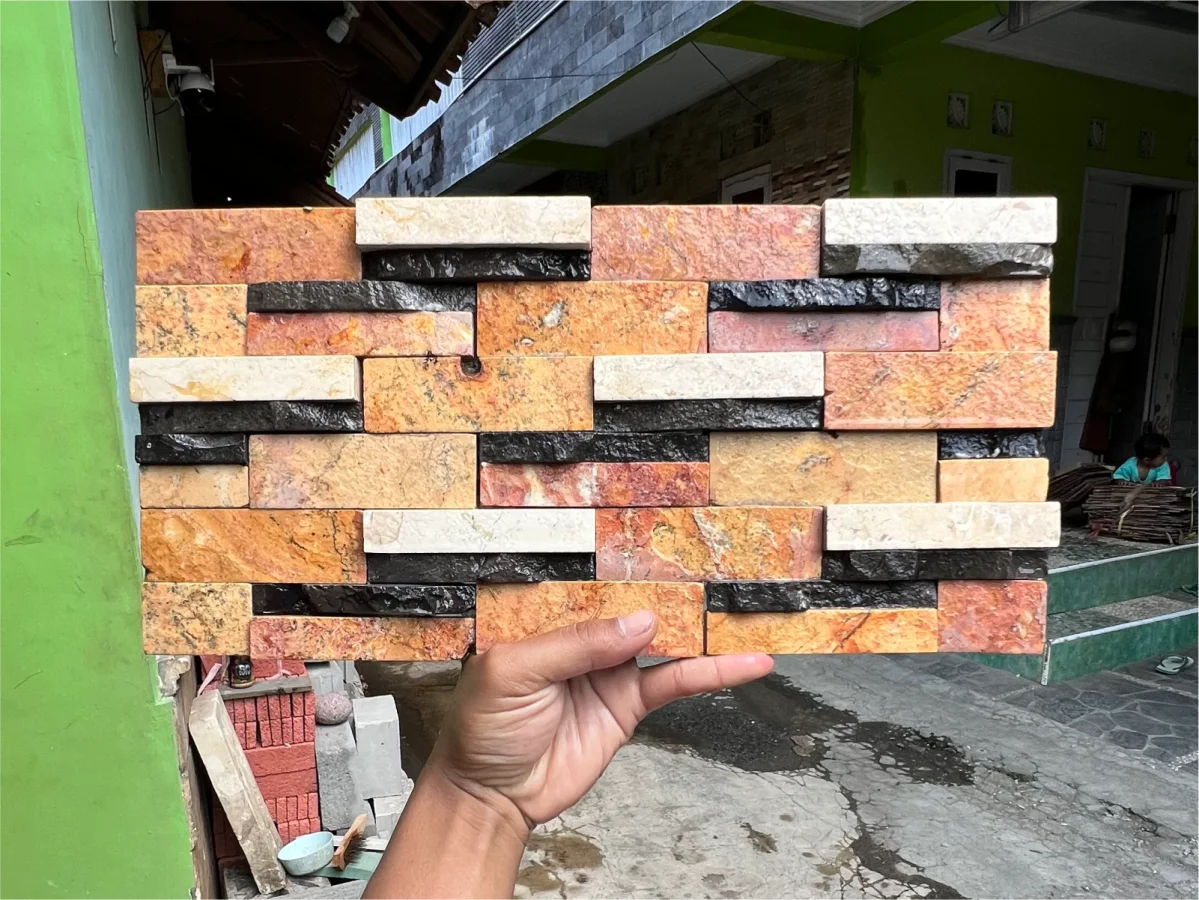 Wall Cladding Batu Alam Mix Marmer RTM Relief Orange Black