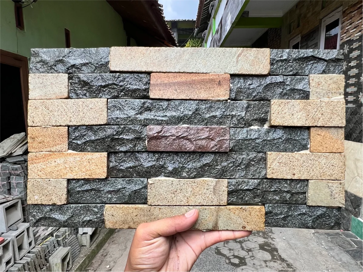 Wall Cladding Batu Alam Relief Random Grey Cream
