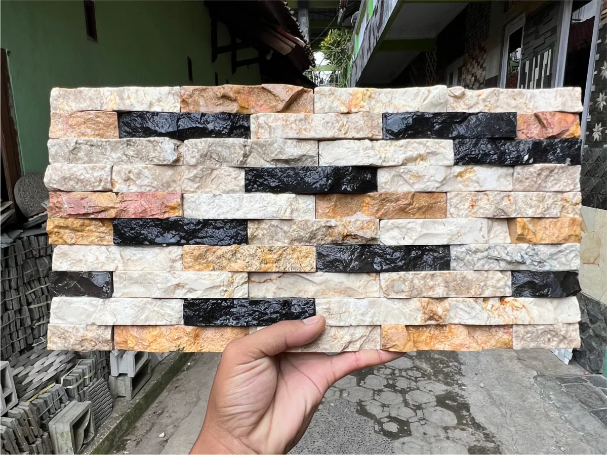 Wall Cladding Batu Alam Mix Marmer Susun Sirih
