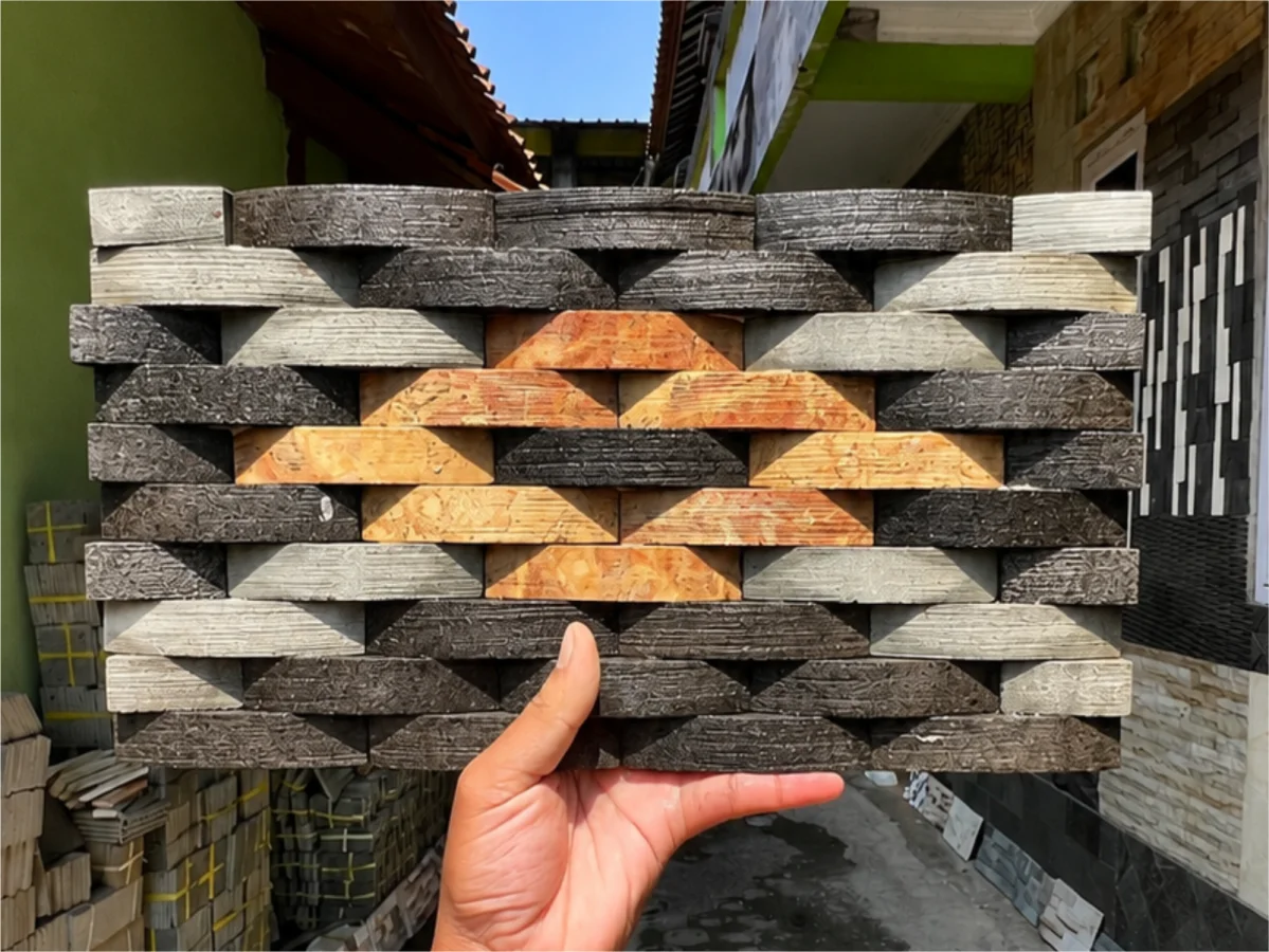 Wall Cladding Batu Alam 3D Geometris Mix