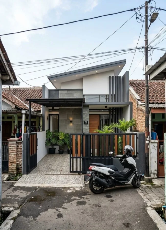 Fasad Rumah Minimalis Menggunakan Batu Andesit Abu Natural